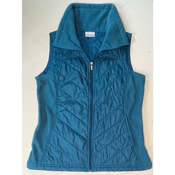 Columbia Women’s Sz Small Teal Blue Quilted Fleece Vest Outdoor Gorpcore Hiking - Picture 1 of 9